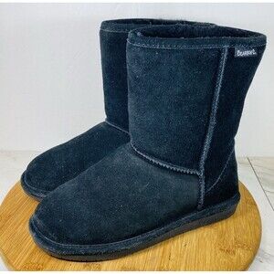 Bearpaw 608W Emma Short Black Boots Suede Sheepskin Womens Boots Size 7